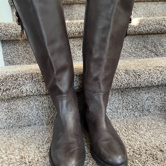 Coach Easton  Women's Tall Brown Side Zip Leather Boots. - Picture 3 of 13